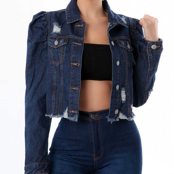 Jackets & Blazers - Denim Cropped Distressed Jacket